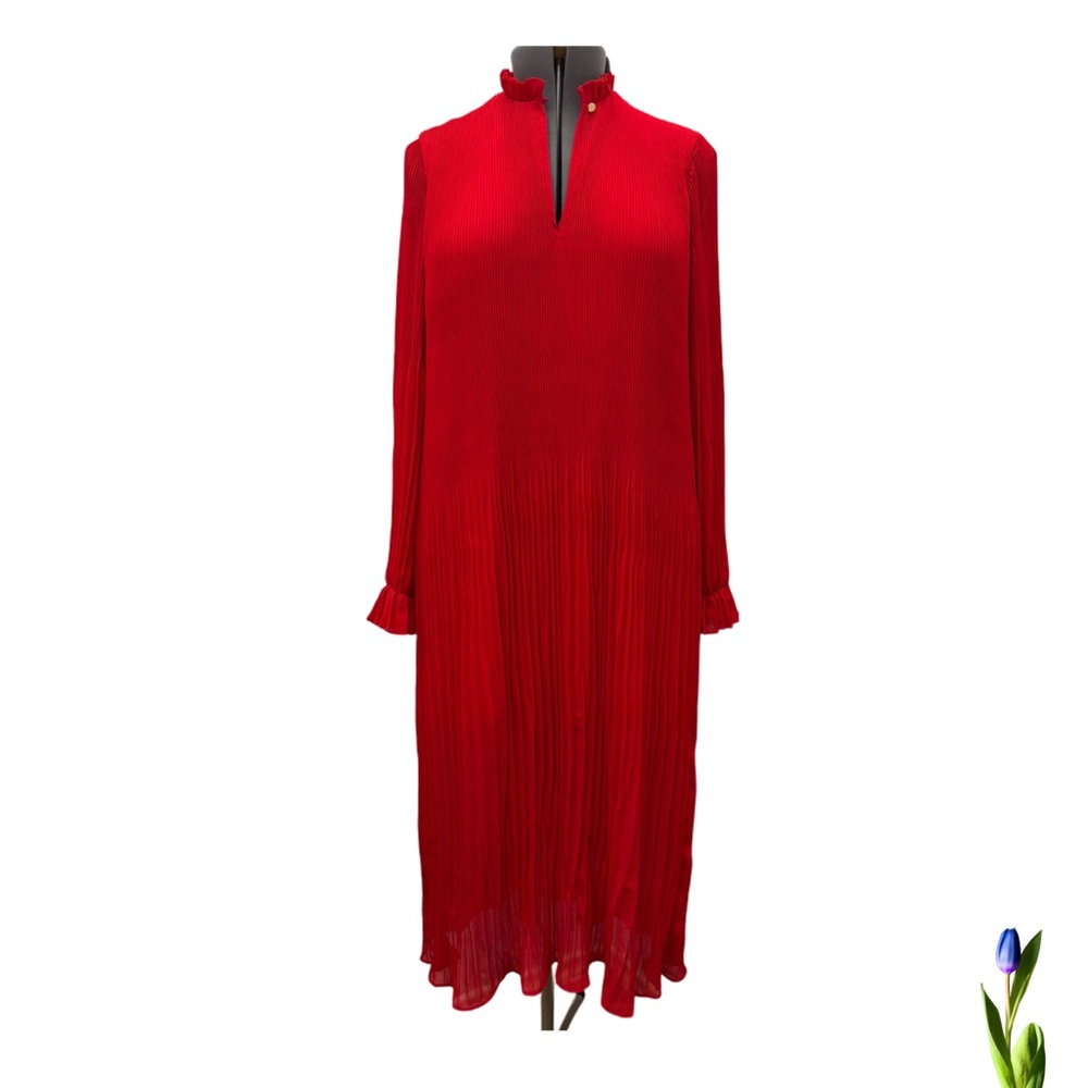 H&M Red pleated Chiffon Midi Dress size 4 - Picture 3 of 8